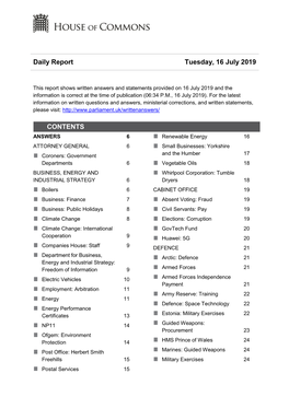 Daily Report Tuesday, 16 July 2019 CONTENTS