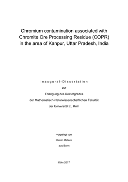 Chromium Contamination Associated with Chromite Ore Processing Residue (COPR) in the Area of Kanpur, Uttar Pradesh, India