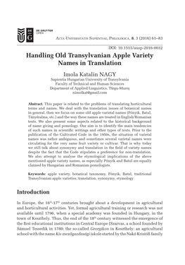 Handling Old Transylvanian Apple Variety Names in Translation