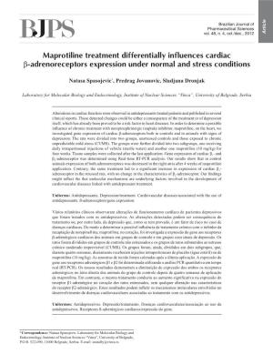Maprotiline Treatment Differentially Influences Cardiac Β-Adrenoreceptors Expression Under Normal and Stress Conditions