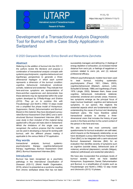 Development of a Transactional Analysis Diagnostic Tool for Burnout with a Case Study Application in Switzerland