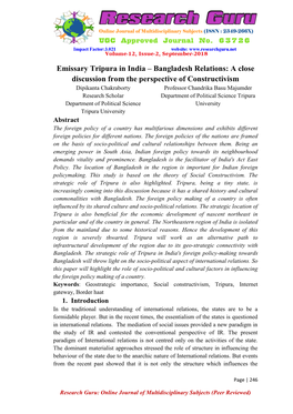 Emissary Tripura in India – Bangladesh Relations