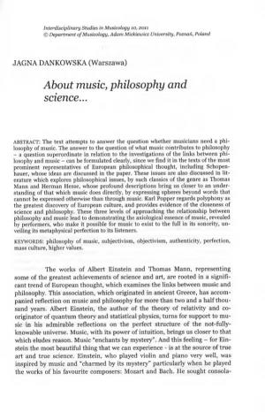 About Music, Philosophy and Science