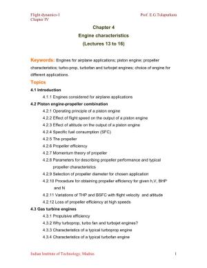 Chapter 4 Engine Characteristics (Lectures 13 to 16) Topics
