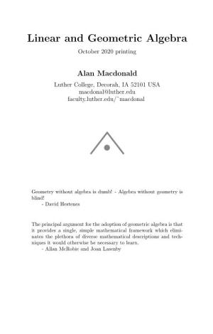 Linear and Geometric Algebra October 2020 Printing