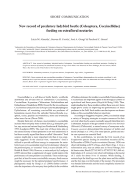 New Record of Predatory Ladybird Beetle (Coleoptera, Coccinellidae) Feeding on Extrafloral Nectaries