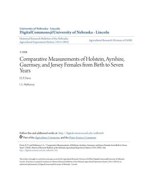 Comparative Measurements of Holstein, Ayrshire, Guernsey, and Jersey Females from Birth to Seven Years H