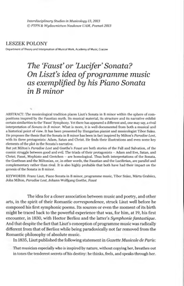 The 'Faust' Or 'Lucifer' Sonata? on Liszt's Idea of Programme Music As