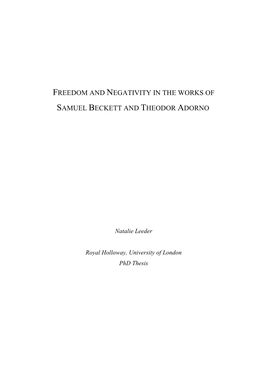 Freedom and Negativity in the Works of Samuel Beckett and Theodor Adorno