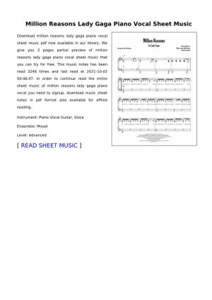 Sheet Music of Million Reasons Lady Gaga Piano Vocal You Need to Signup, Download Music Sheet Notes in Pdf Format Also Available for Offline Reading