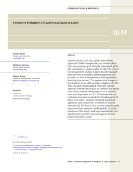 Formative Evaluation of Students at Quest to Learn IJLM