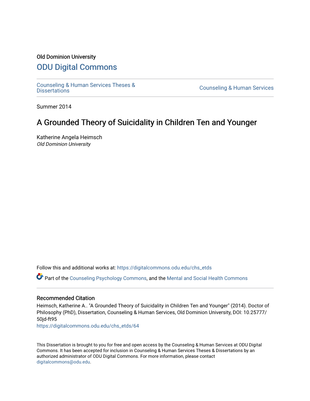 A Grounded Theory of Suicidality in Children Ten and Younger