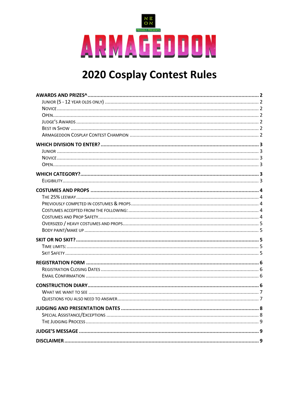 2020 Cosplay Contest Rules