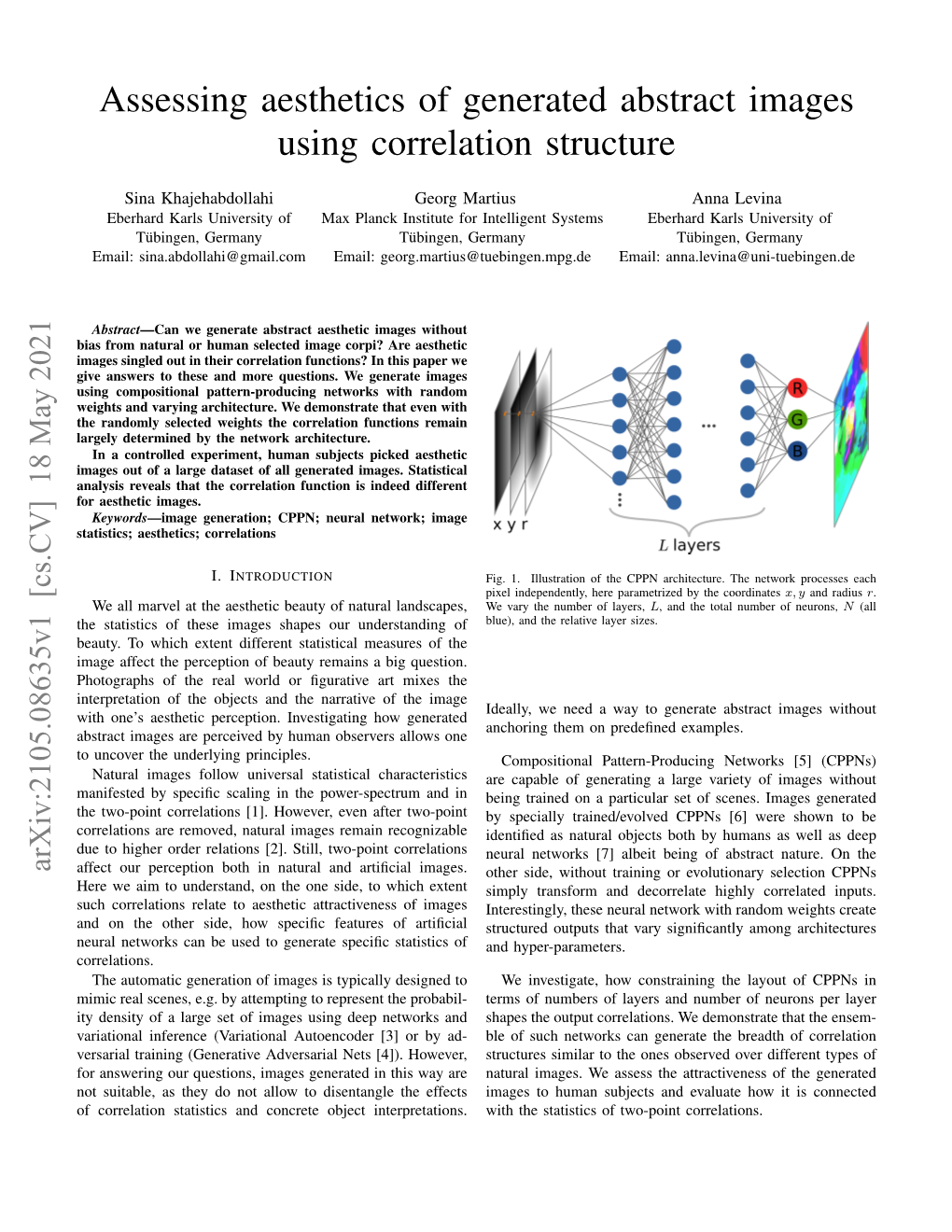 Assessing Aesthetics of Generated Abstract Images Using Correlation Structure