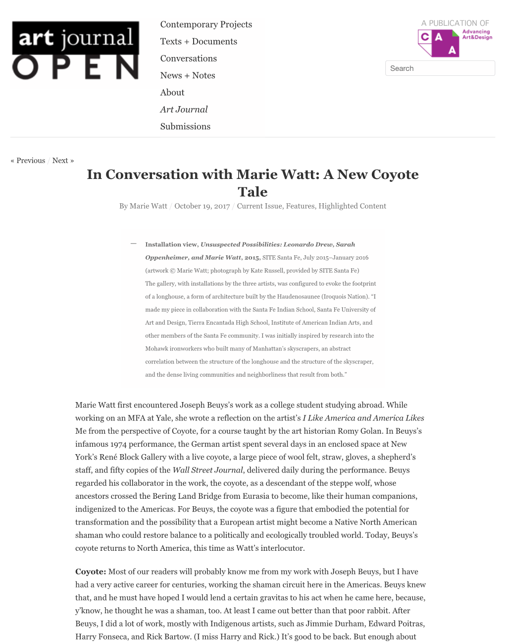 In Conversation with Marie Watt: a New Coyote Tale by Marie Watt / October 19, 2017 / Current Issue, Features, Highlighted Content