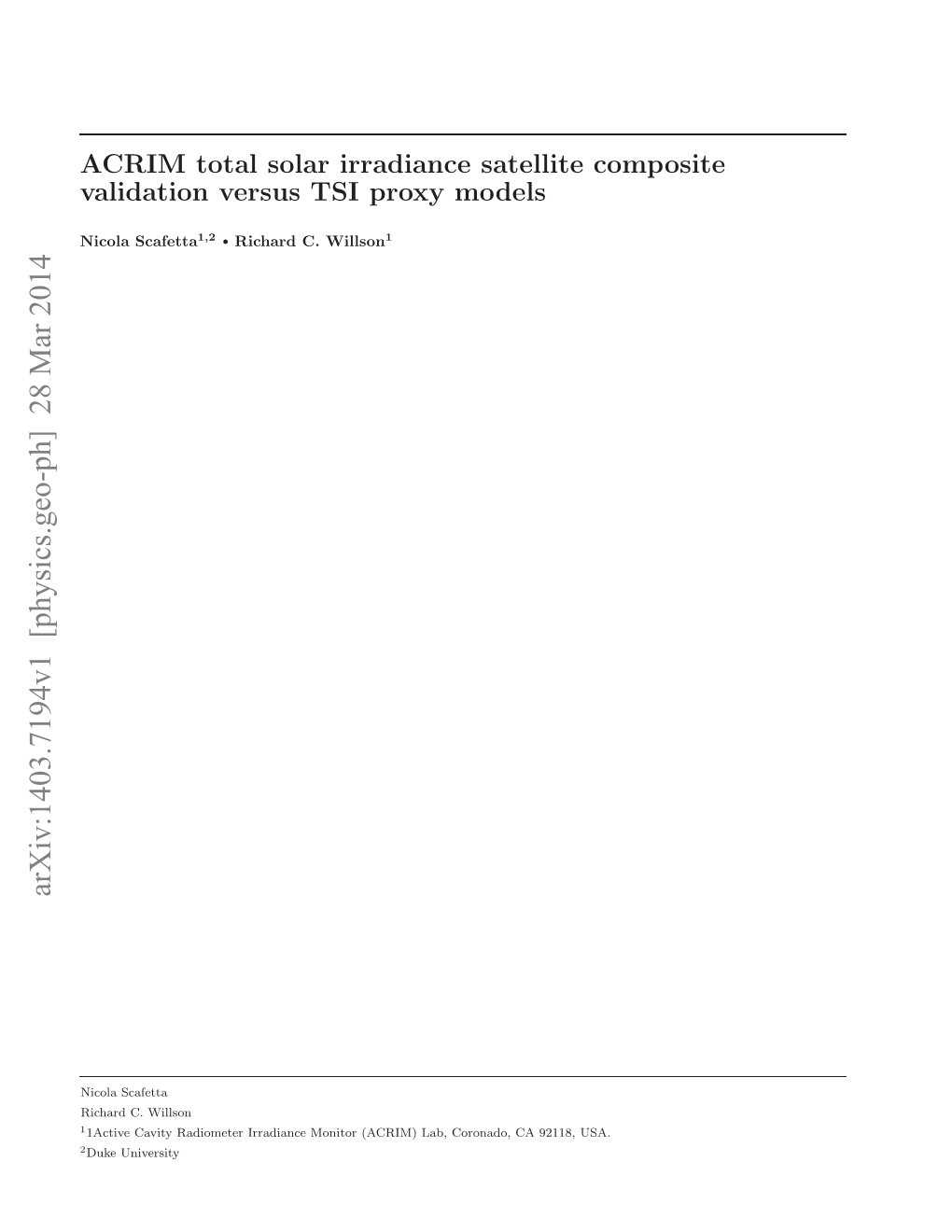 ACRIM Total Solar Irradiance Satellite Composite Validation Versus TSI Proxy Models