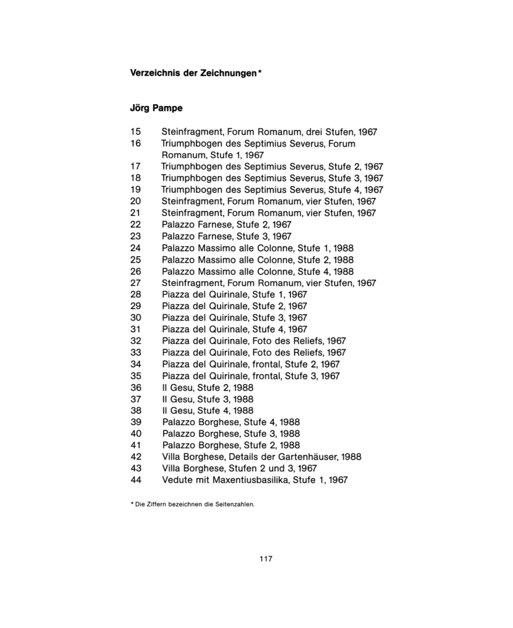 Verzeichnis Der Zeichnungen* Jörg Pampe 15 Steinfragment, Forum Romanum, Drei Stufen, 1967 16 Triumphbogen Des Septimius Severu