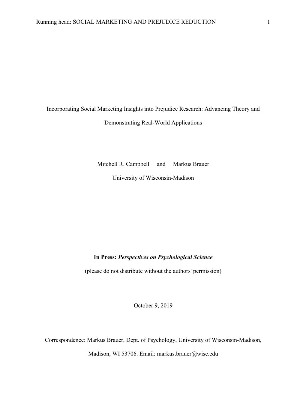 Incorporating Social Marketing Insights Into Prejudice Research: Advancing Theory And