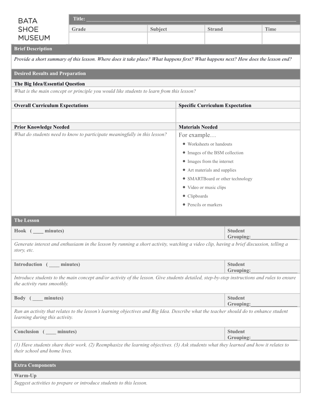 Include Any Support Materials for This Lesson As Appendices. These Could Be Anything From