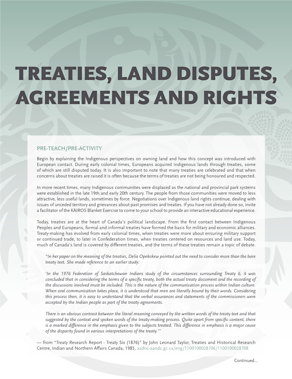 Treaties, Land Disputes, Agreements and Rights