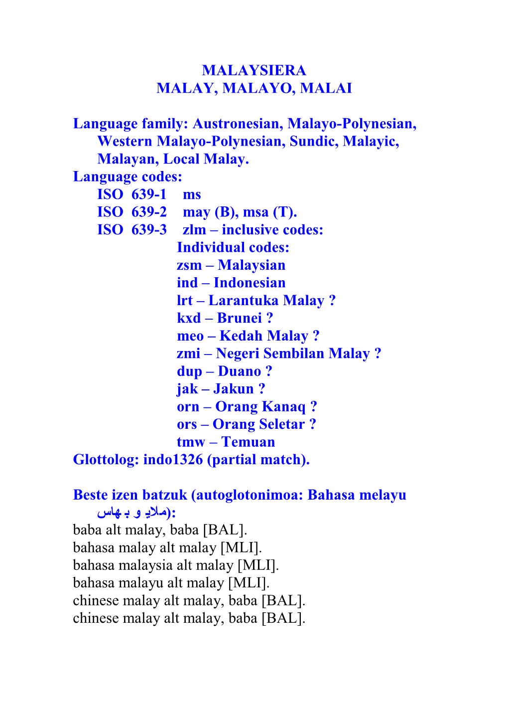MALAYSIERA MALAY, MALAYO, MALAI Language Family