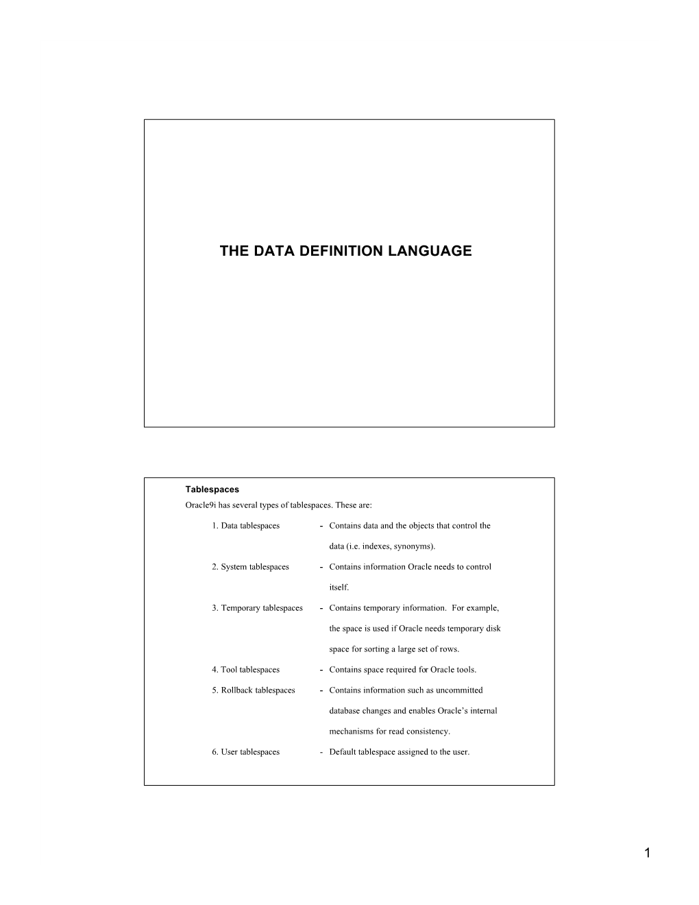 Oracle9i Has Several Types of Tablespaces