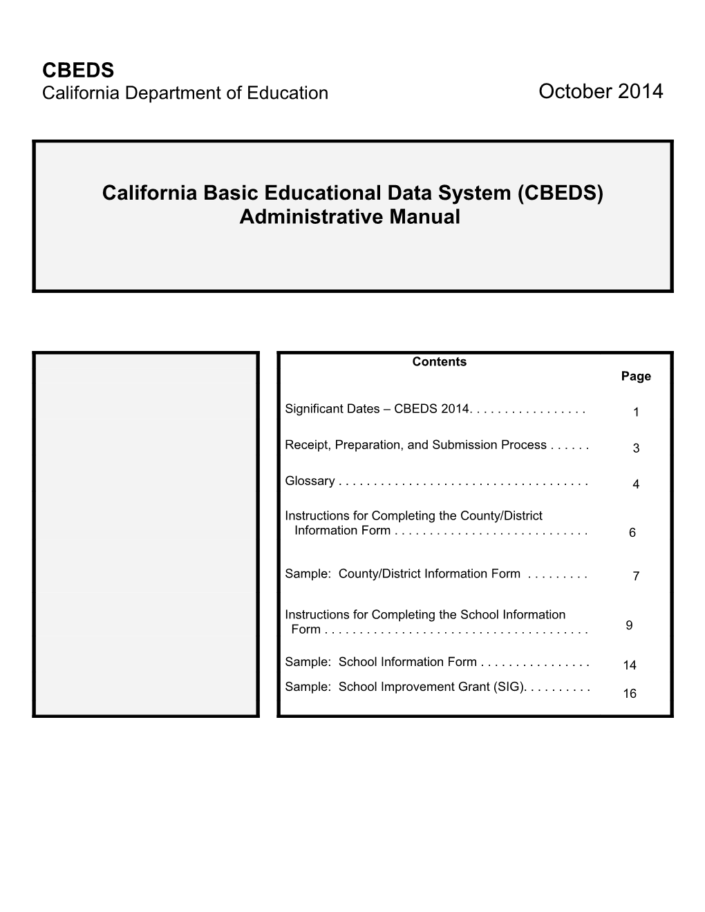 2014 CBEDS Administrative Manual - California Basic Educational Data System (CBEDS) (CA Dept Of Education)