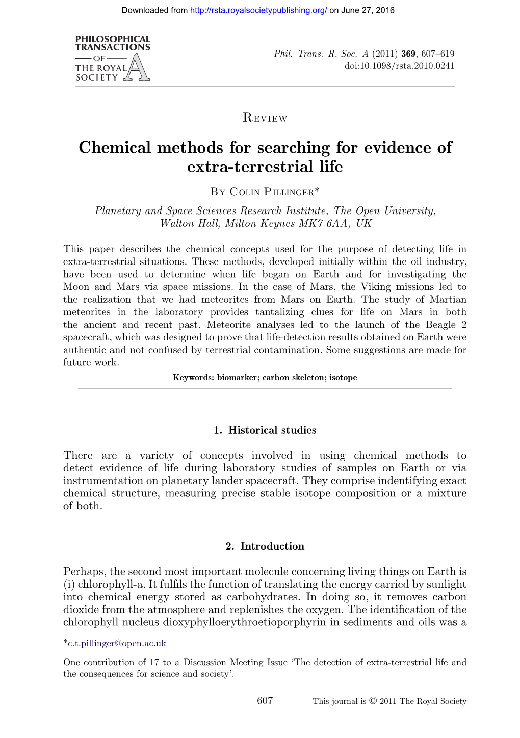 Chemical Methods for Searching for Evidence of Extra-Terrestrial Life