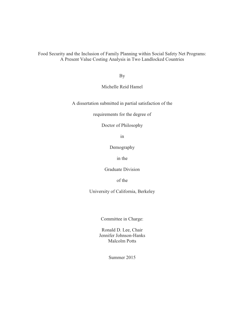 Food Security and the Inclusion of Family Planning Within Social Safety Net Programs: a Present Value Costing Analysis in Two Landlocked Countries