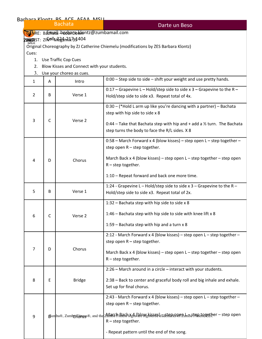 Sample Choreo Notes Template