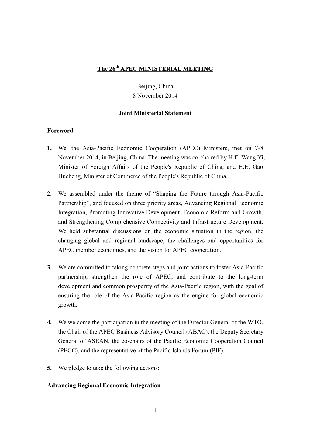 APEC Ministerial Statement
