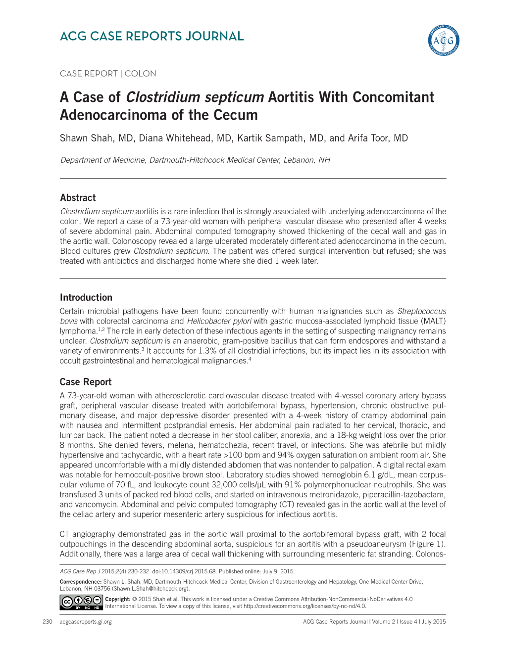 A Case of Clostridium Septicum Aortitis with Concomitant Adenocarcinoma of the Cecum
