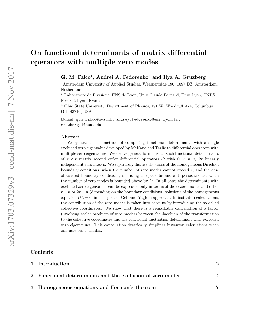 On Functional Determinants of Matrix Differential Operators with Multiple
