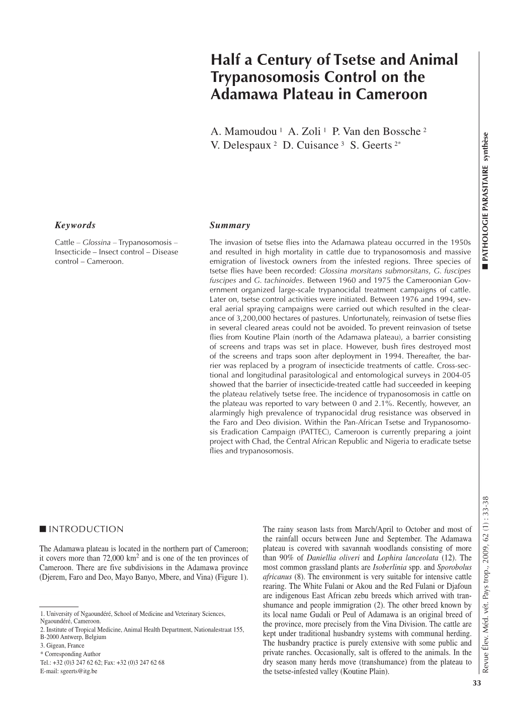 Half a Century of Tsetse and Animal Trypanosomosis Control on the Adamawa Plateau in Cameroon