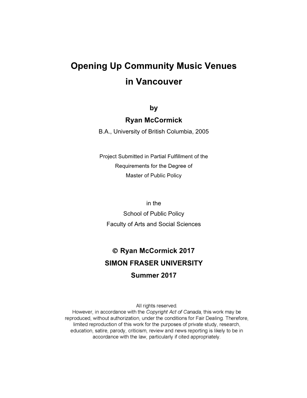 Opening up Community Music Venues in Vancouver