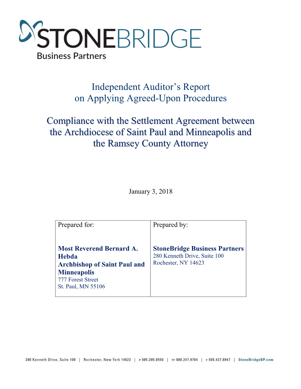 Independent Auditor's Report on Applying Agreed-Upon Procedures