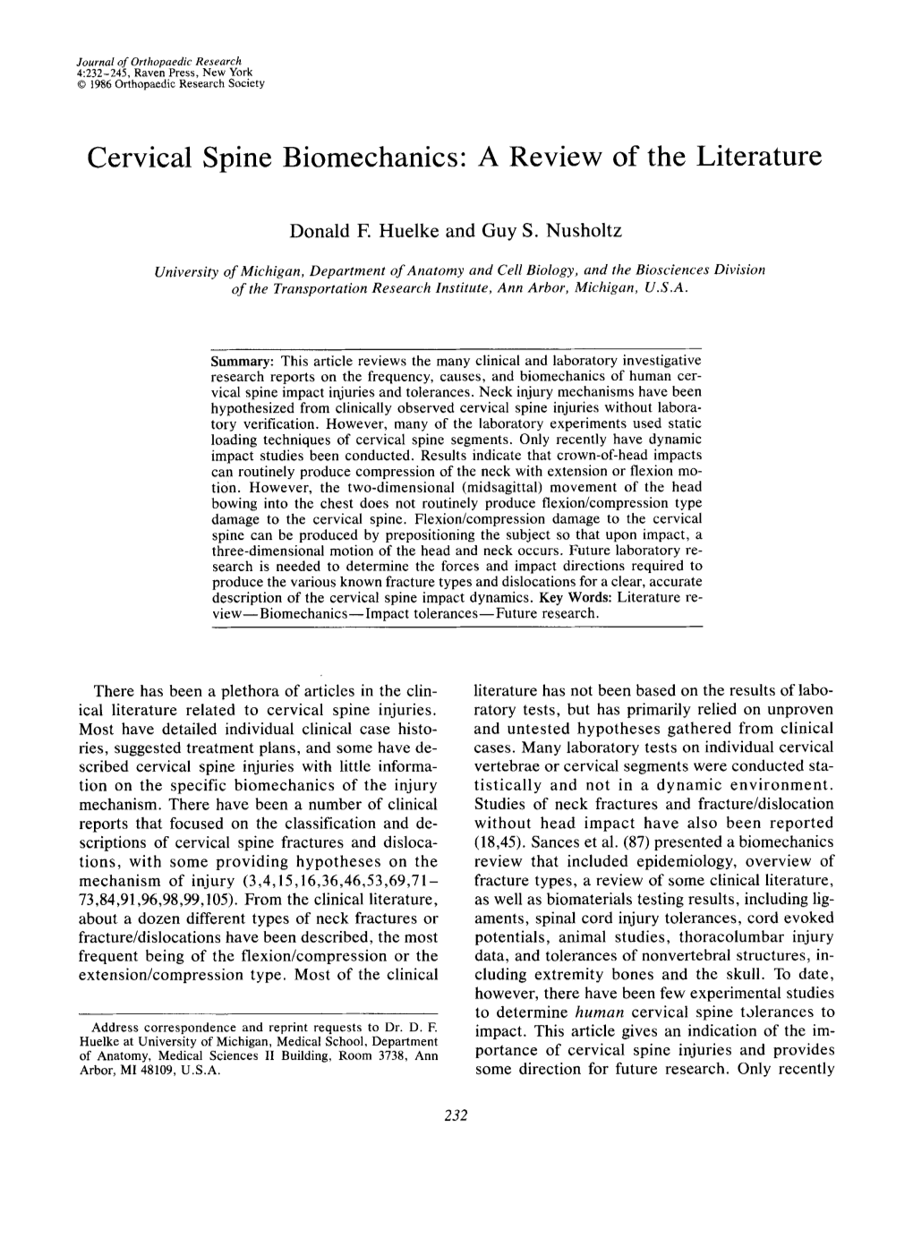 Cervical Spine Biomechanics: a Review of the Literature