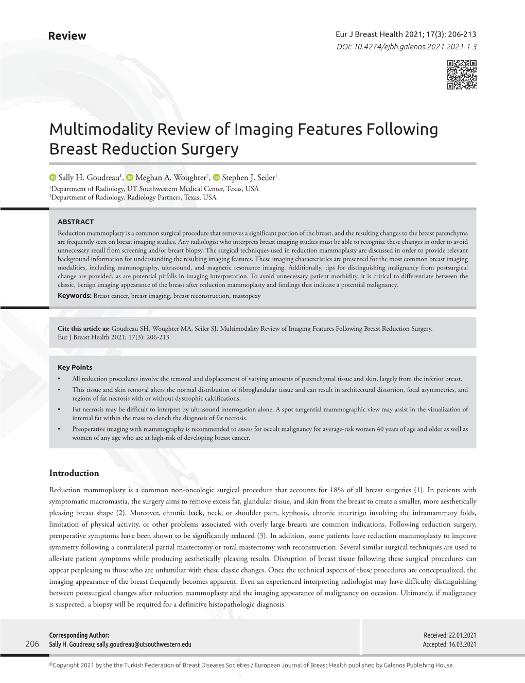 Multimodality Review of Imaging Features Following Breast Reduction Surgery