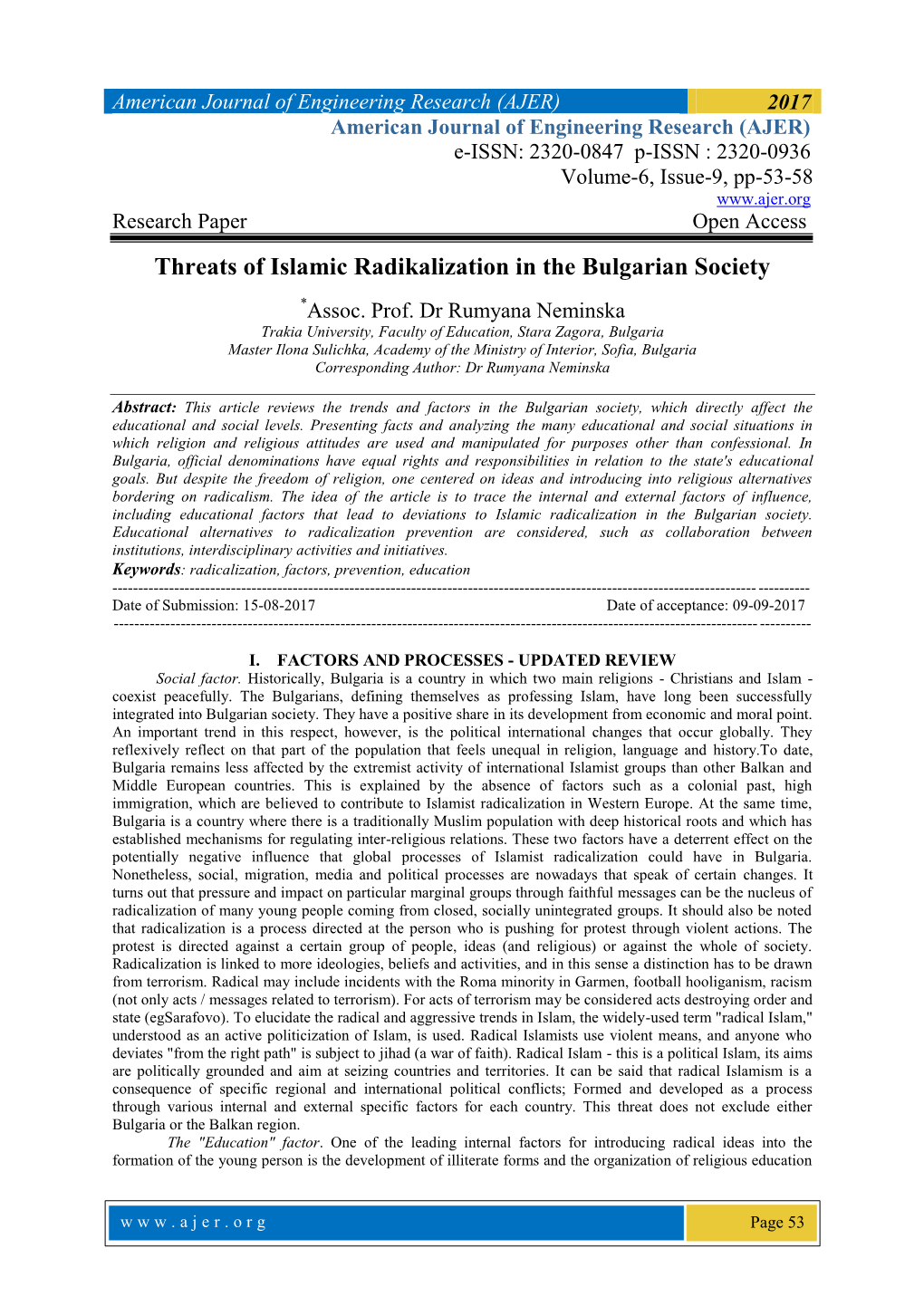 Threats of Islamic Radikalization in the Bulgarian Society