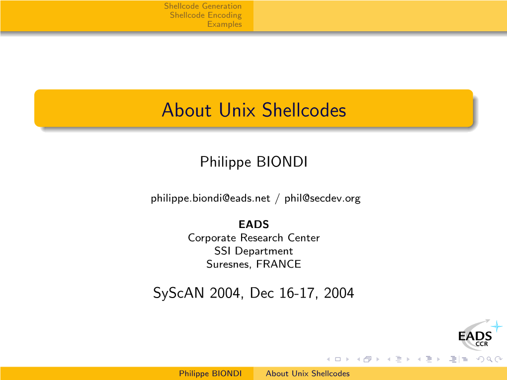 About Unix Shellcodes