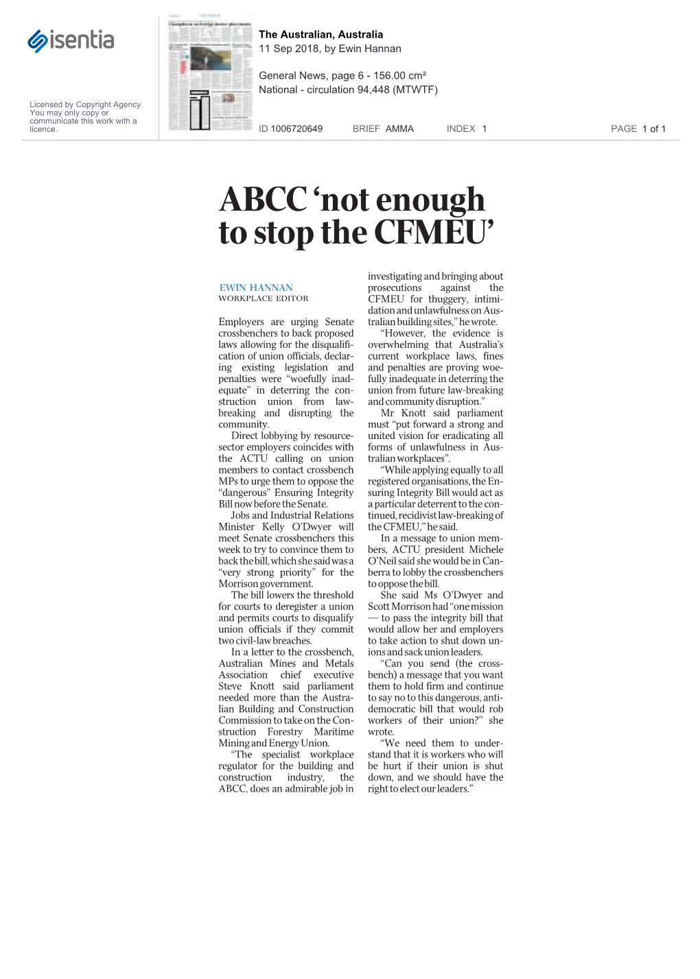 ABCC ‘Not Enough to Stop the CFMEU’