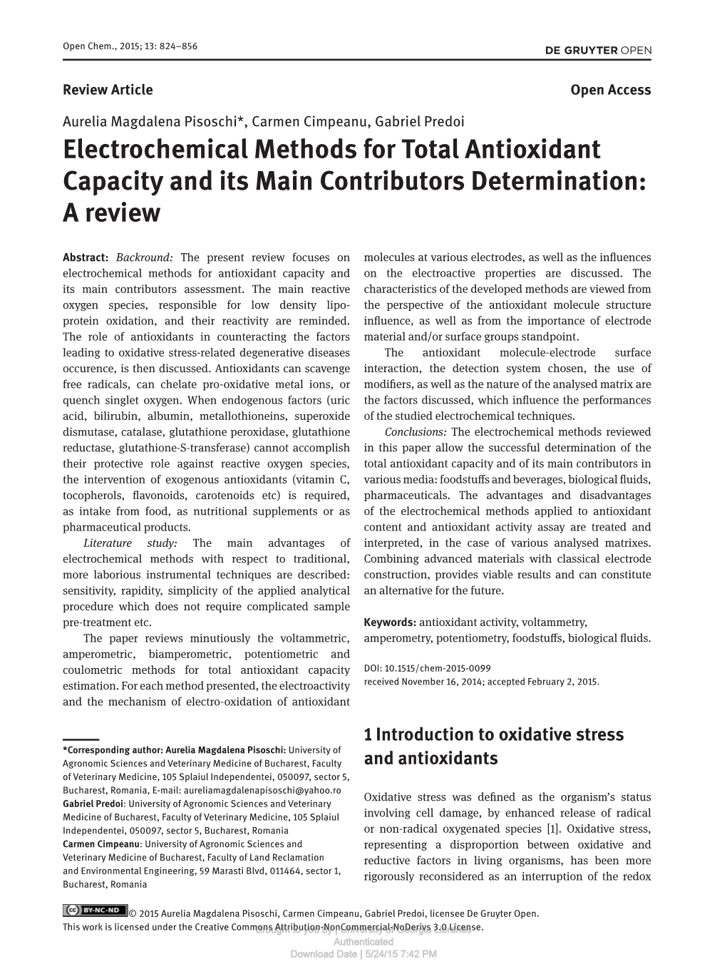 Electrochemical Methods for Total Antioxidant Capacity and Its Main Contributors Determination: a Review