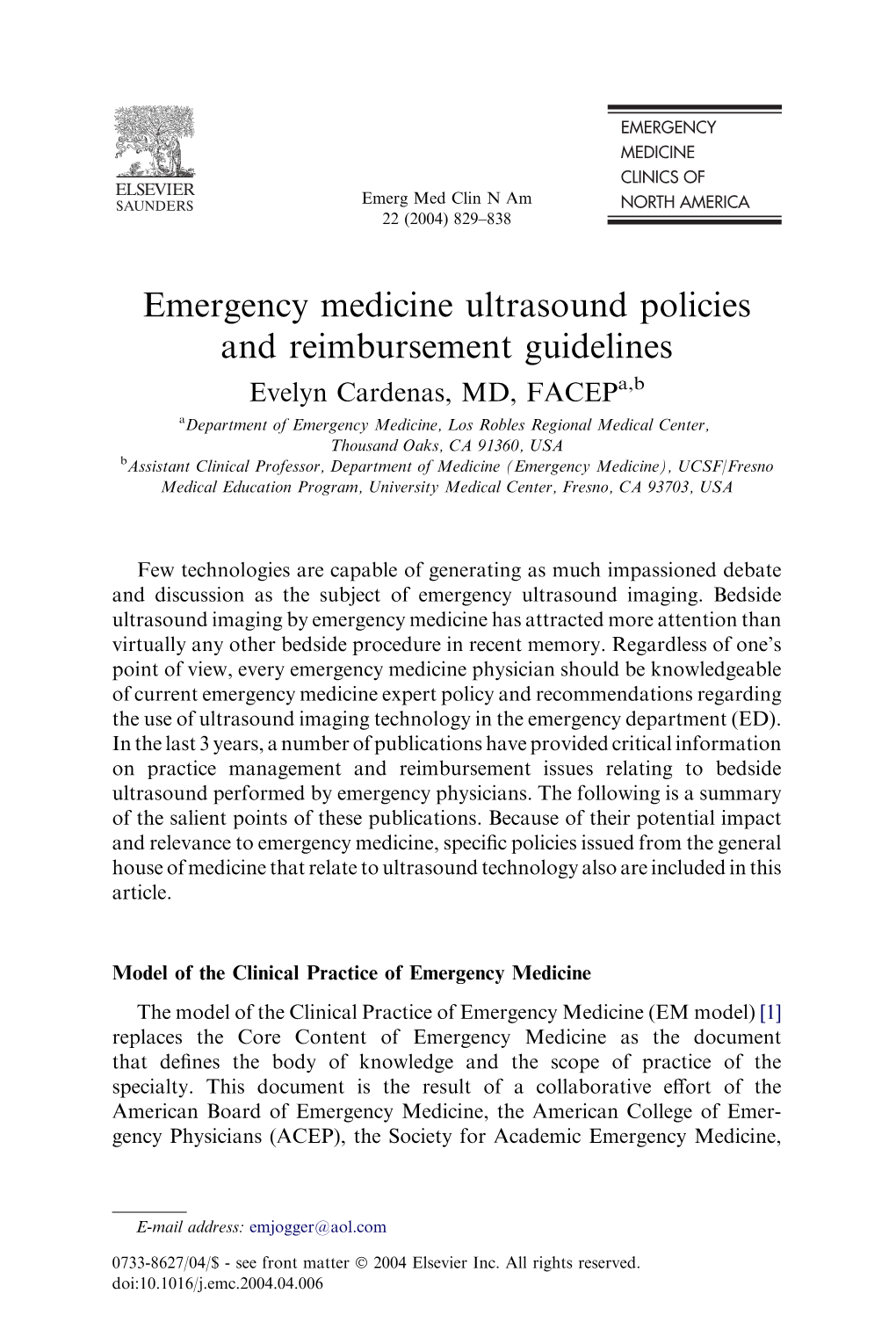 Emergency Medicine Ultrasound Policies and Reimbursement