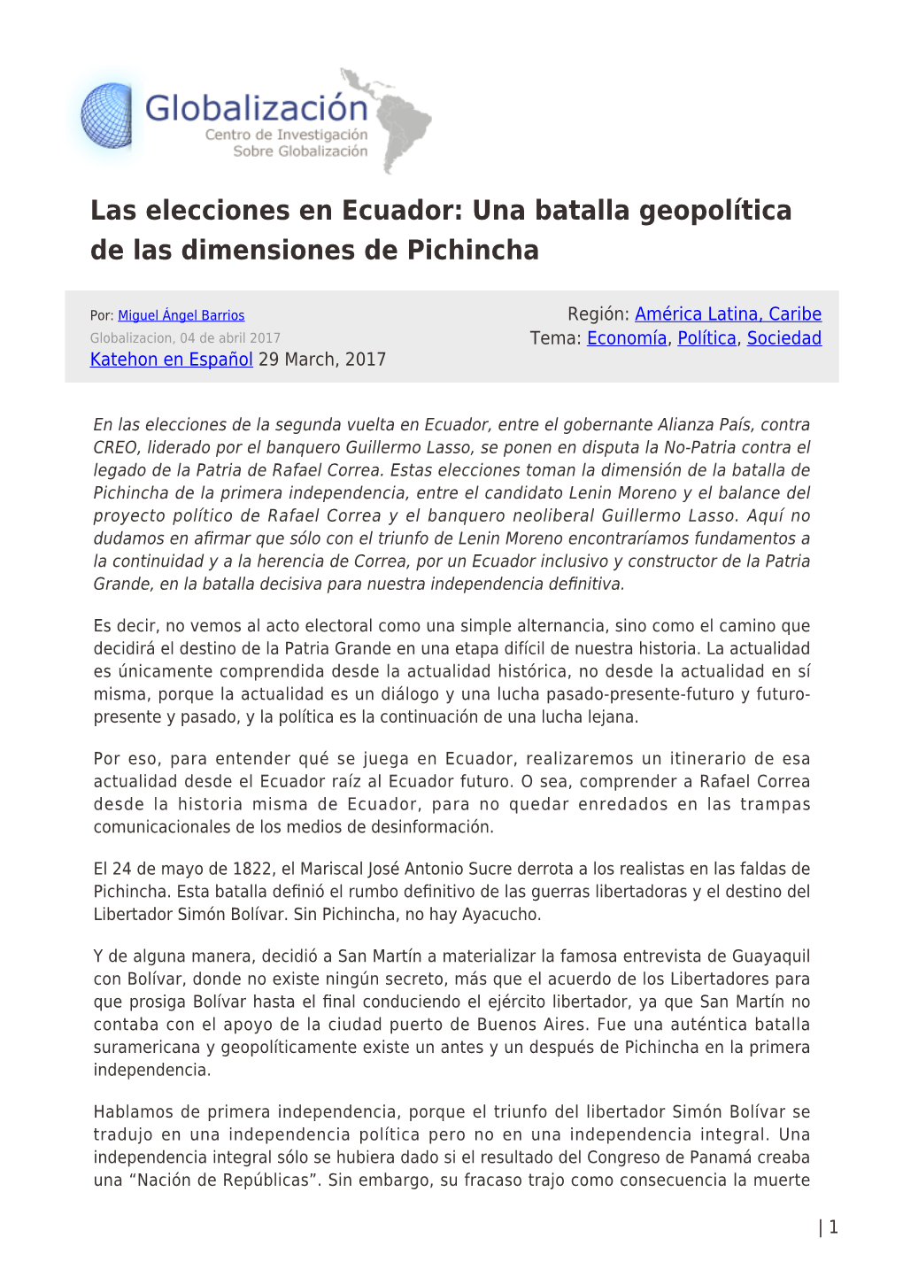 Una Batalla Geopolítica De Las Dimensiones De Pichincha