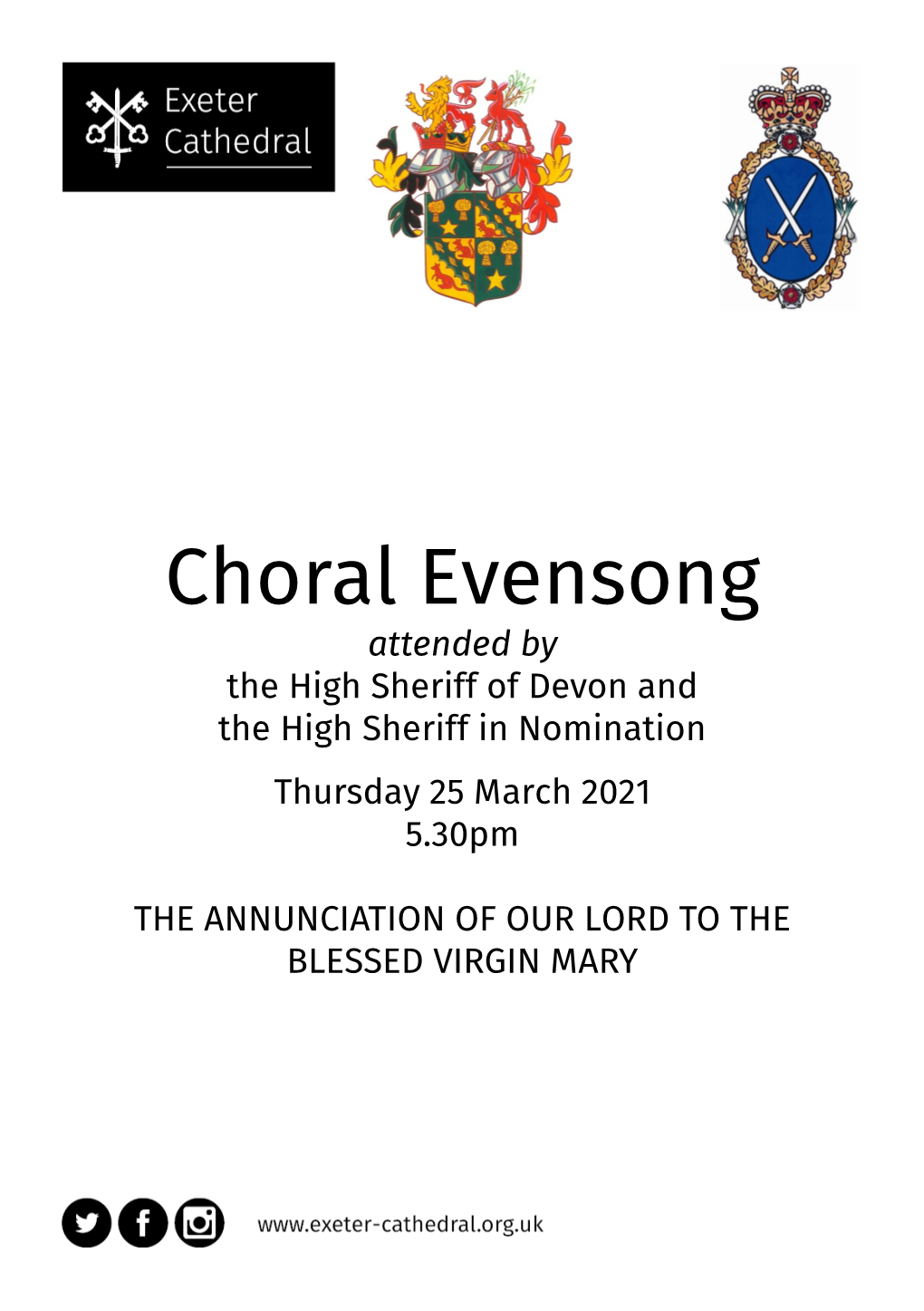 Choral Evensong Attended by the High Sheriff of Devon and the High Sheriff in Nomination