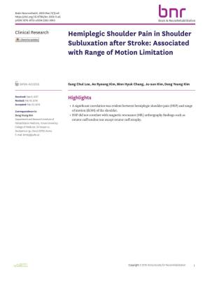 Hemiplegic Shoulder Pain in Shoulder Subluxation After Stroke: Associated with Range of Motion Limitation