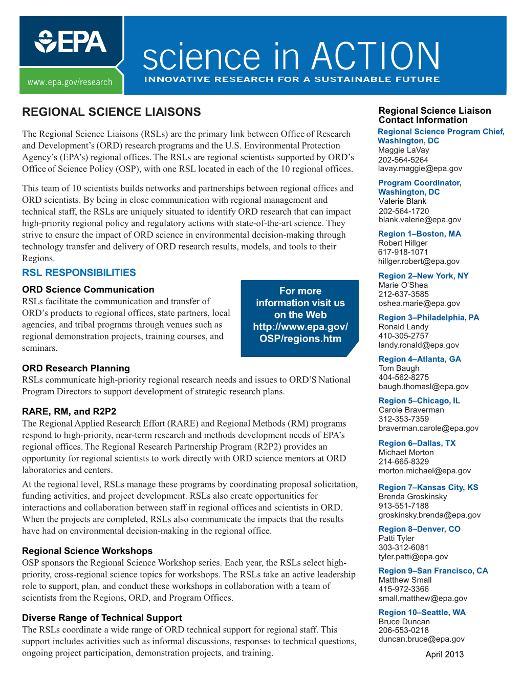 Regional Science Liaisons Fact Sheet