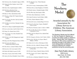 The Newbery Medal Was First Offered in 1921 by Frederic G