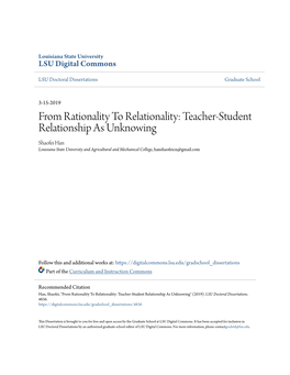 From Rationality to Relationality: Teacher-Student Relationship As Unknowing