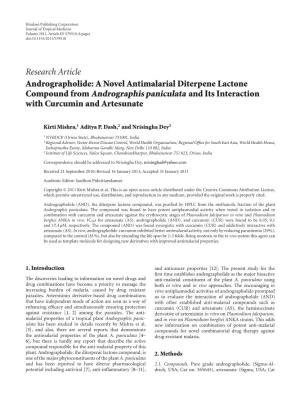 Compound from Andrographis Paniculata and Its Interaction with Curcumin and Artesunate